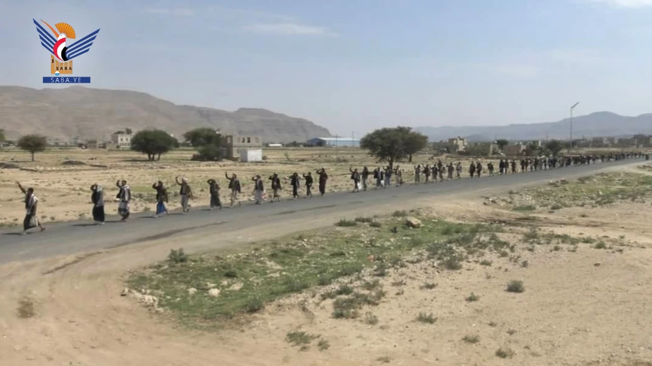 عمران.. مسيرات راجلة لخريجي "طوفان الأقصى" بمديريات بكيل السواد وجبل يزيد وريدة 