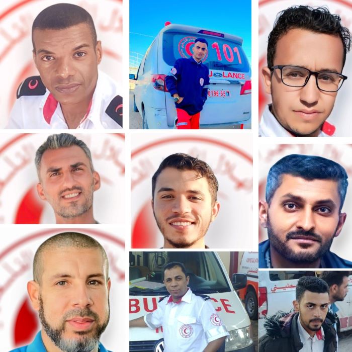 الهلال الأحمر الفلسطيني تعلن انتشال 14 جثمانا بينهم 8 مسعفين من طاقهما المفقود