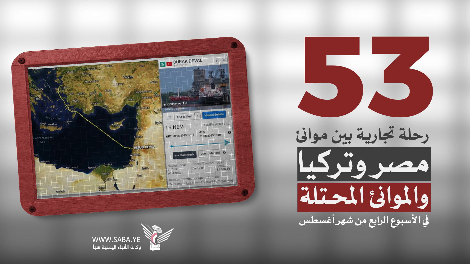 مواقع ملاحية: 53 رحلة تجارية بين موانئ مصر وتركيا والموانئ المحتلة في الأسبوع الرابع من شهر أغسطس