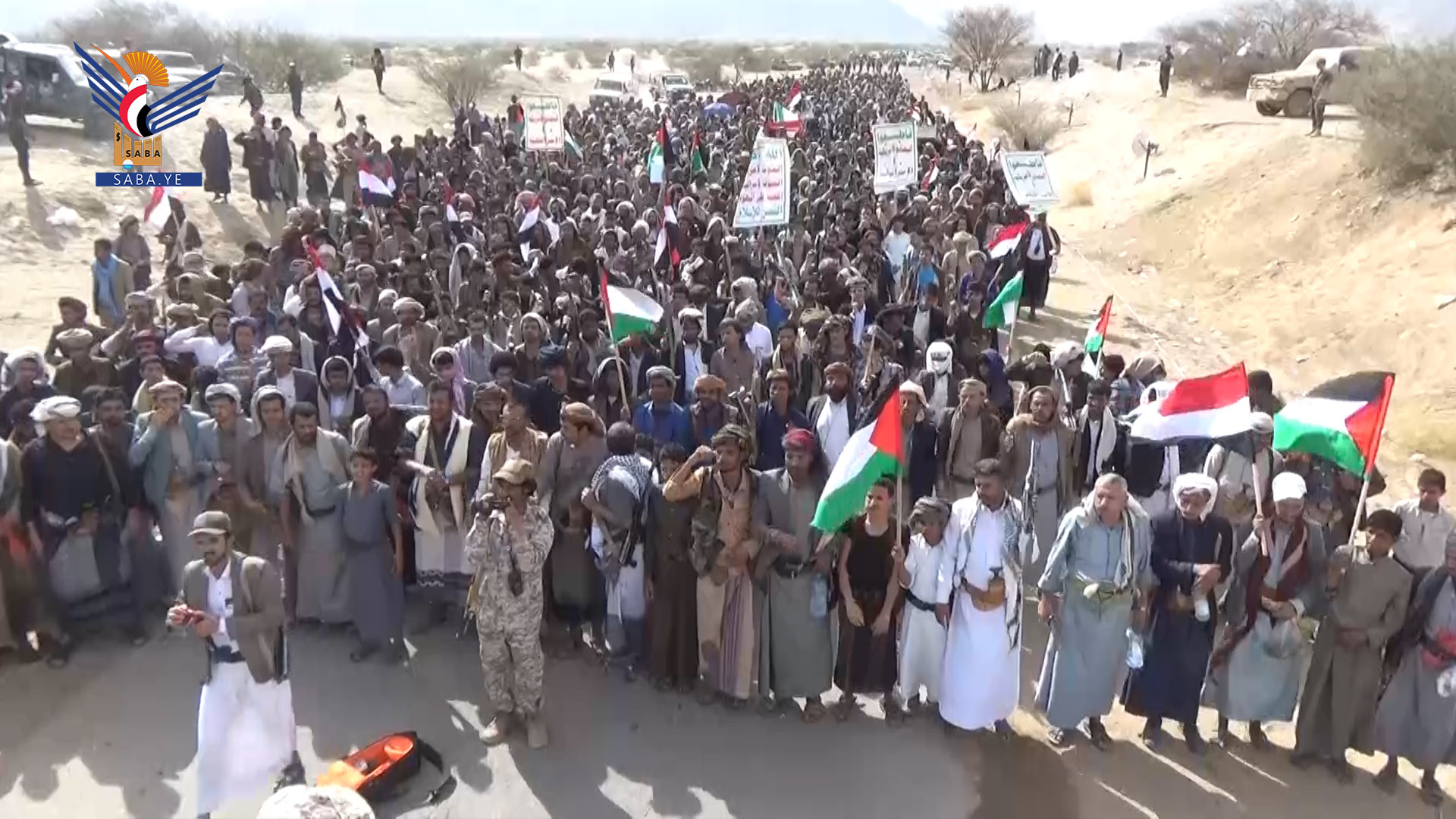 مسيرات حاشدة بمأرب تحت شعار "ثابتون مع غزة رغم أنف الأمريكي وجرائمه"