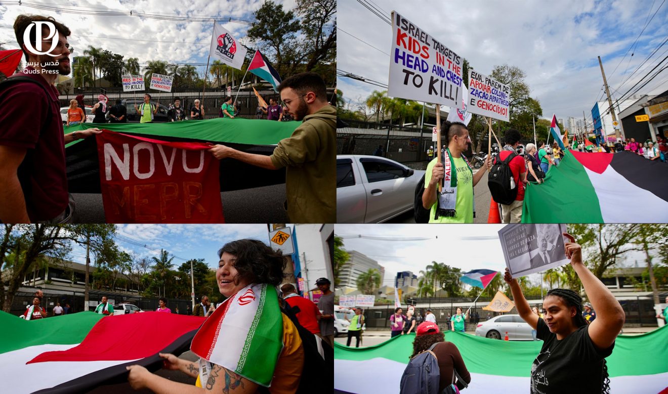 العشرات من النشطاء البرازيليين يتظاهرون أمام القنصلية الأميركية رفضا للعدوان على غزة