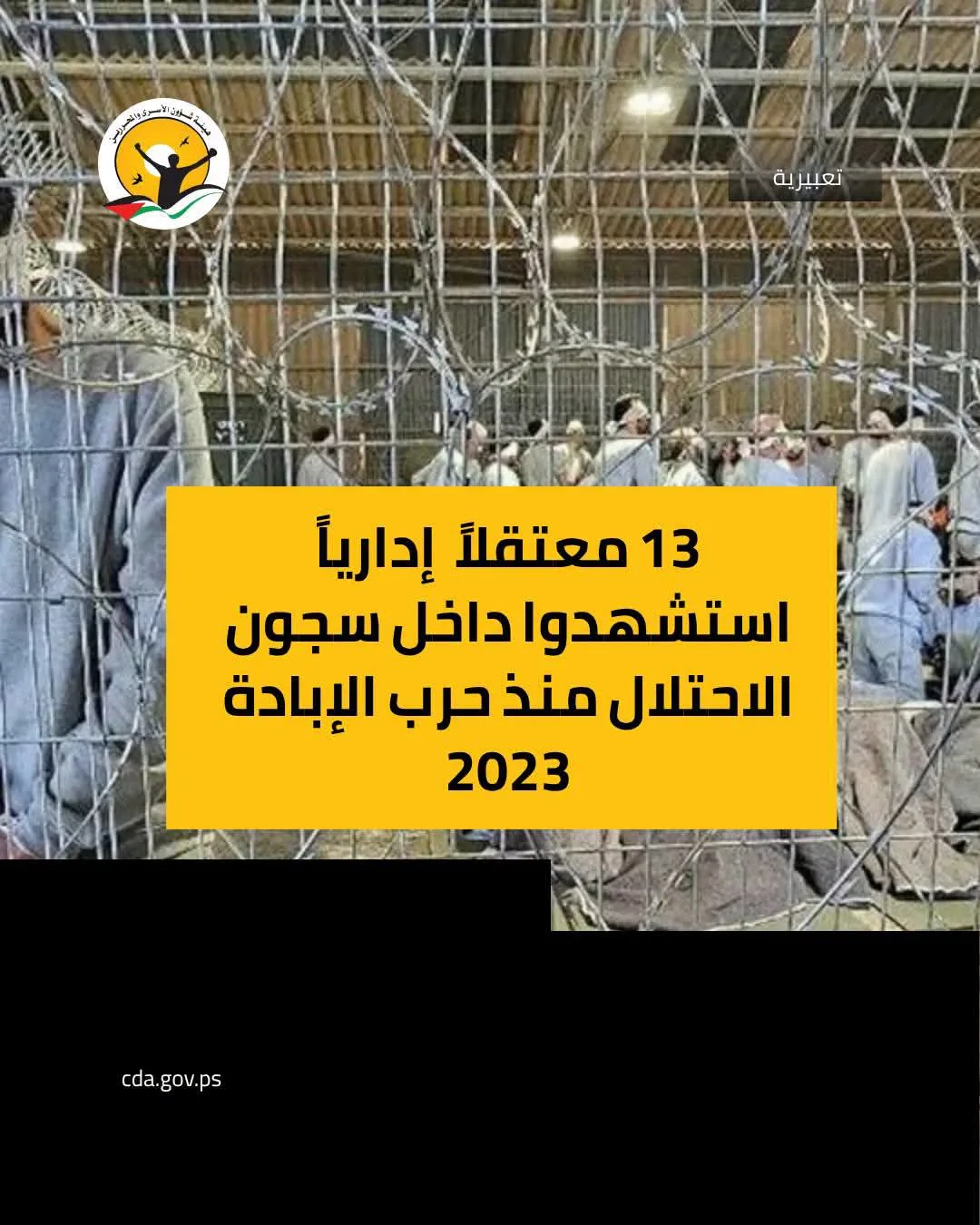 استشهاد 13 معتقلاً فلسطينيا إدارياً في السجون الصهيونية منذ بدء الحرب