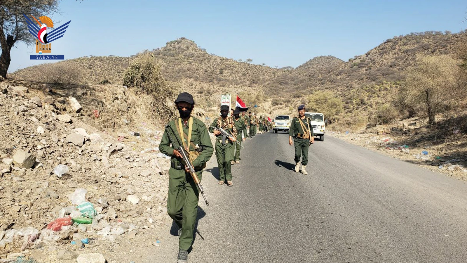 مسير لمنتسبي أمن قعطبة والحشاء بالضالع في إطار الإعداد وتعزيز الجهوزية