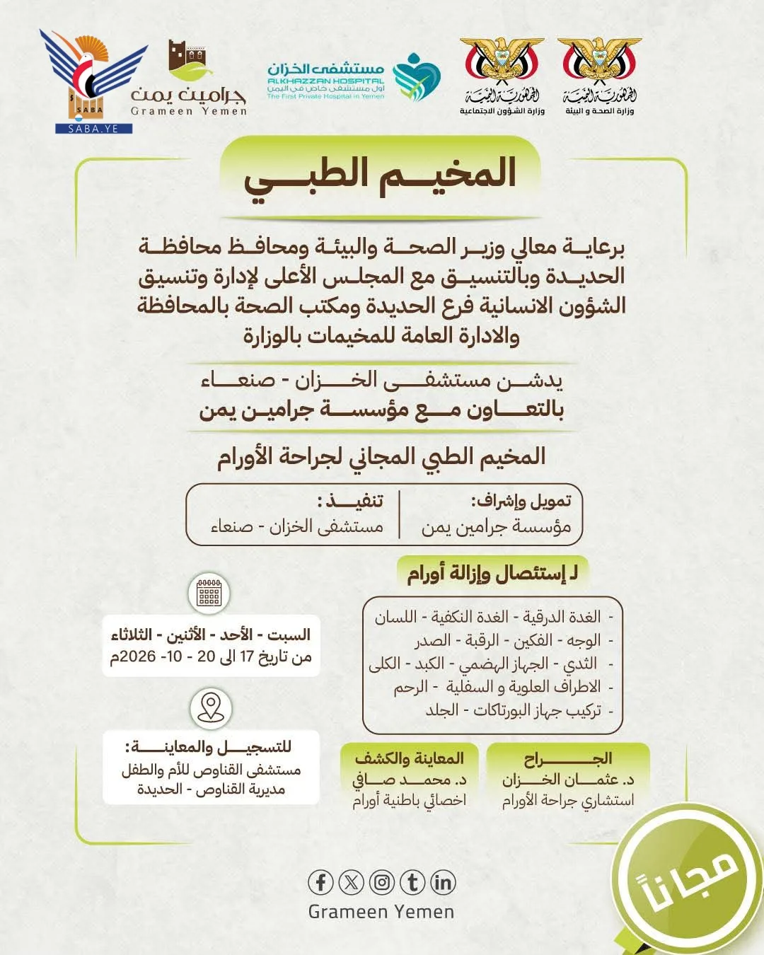 الحديدة .. مخيم مجاني لإجراء عمليات استئصال الأورام السرطانية في القناوص