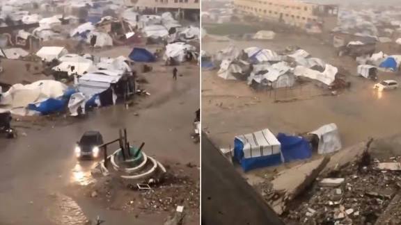 المنظمات الفلسطينية تحذر: الوضع الإنساني بغزة يزداد خطورة و90% من الخيام غمرتها المياه