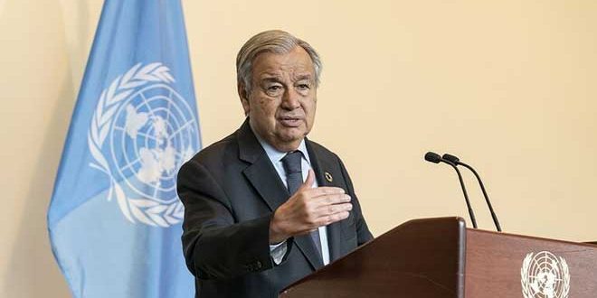 غوتيريش: يجب حل الأزمة في سوريا سياسياً بما يحفظ سيادتها وسلامتها الإقليمية