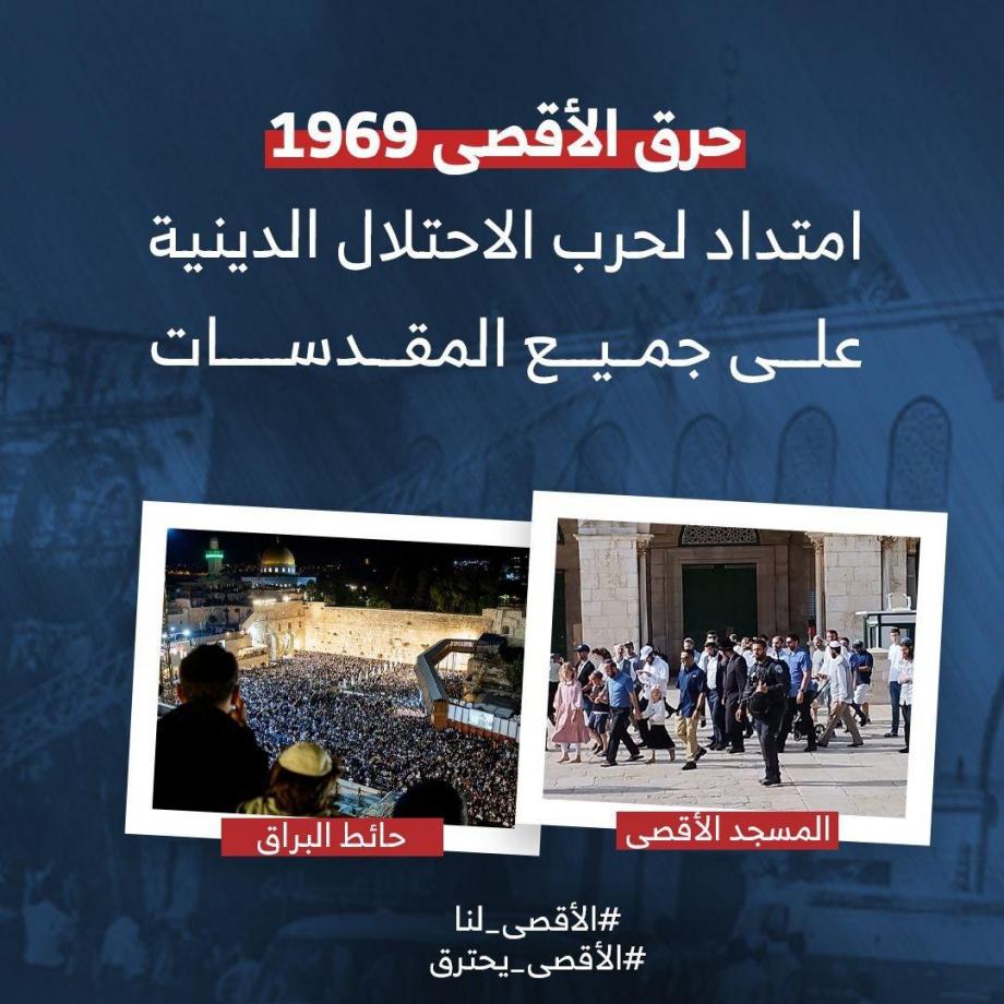 نشطاء على مواقع التواصل الإجتماعي يحيون ذكرى إحراق الأقصى