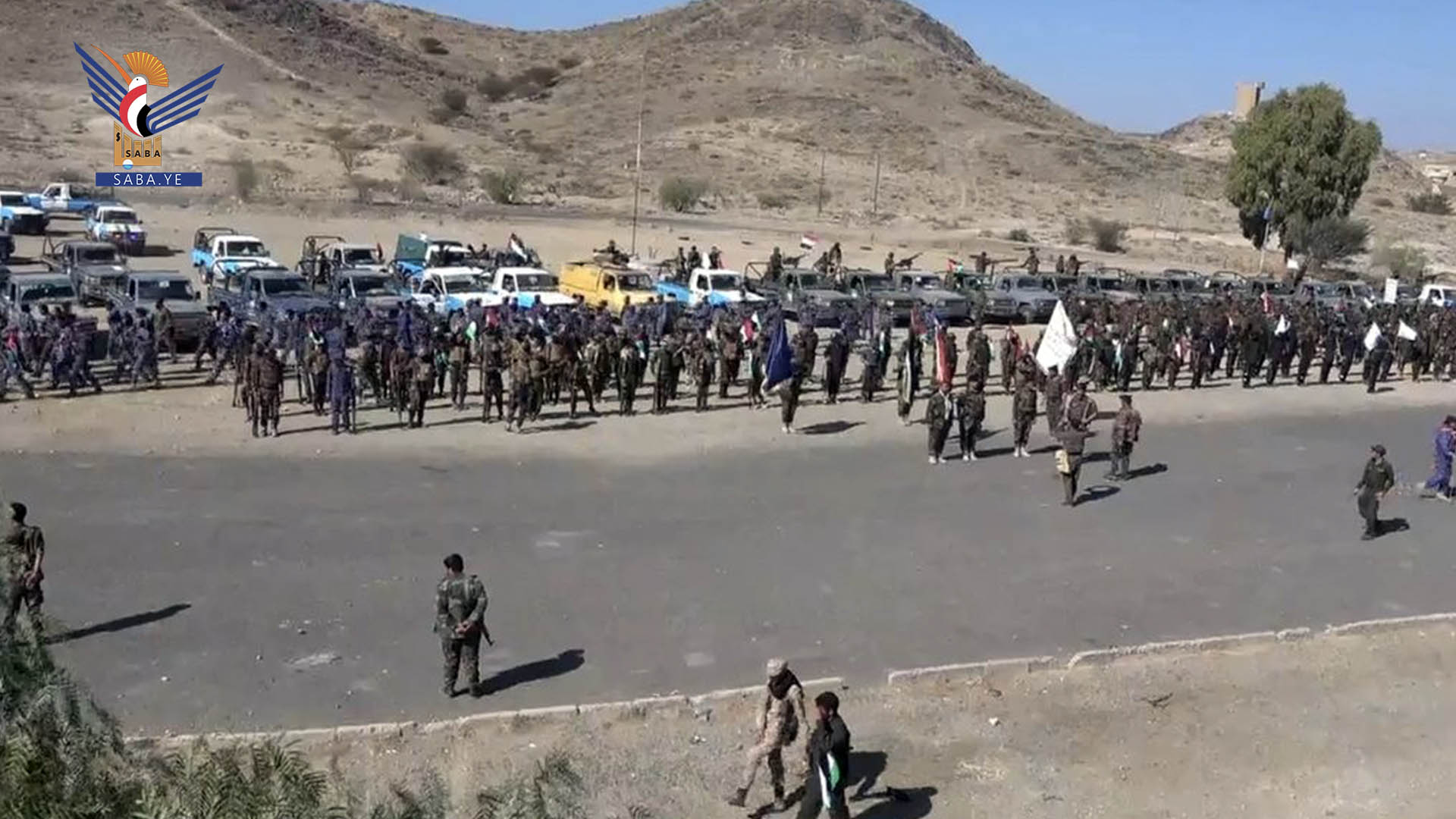 عرض للوحدات الأمنية في محافظة البيضاء في إطار التحشيد والتعبئة لنصرة فلسطين