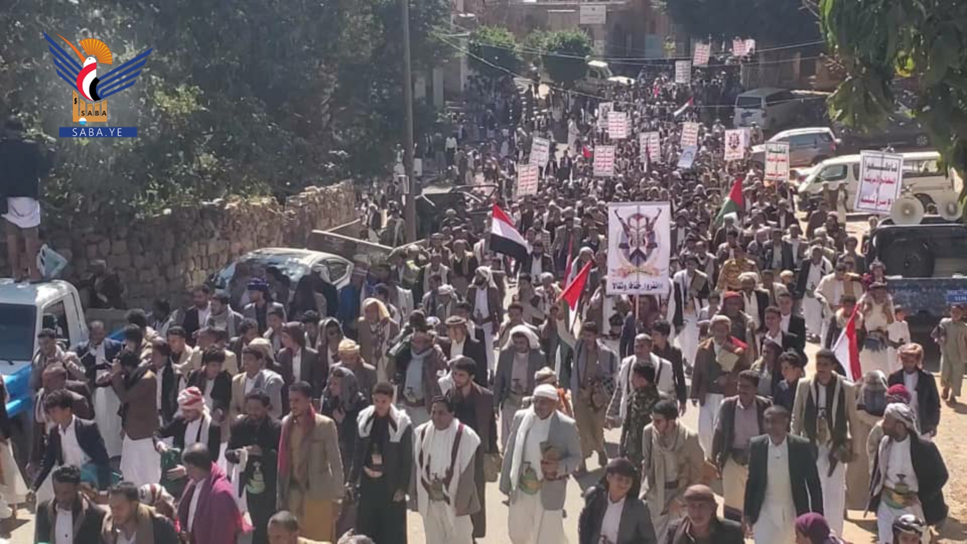 المحويت ..  تسع مسيرات جماهيرية تأكيداً على أن اليمن وفلسطين خندق واحد