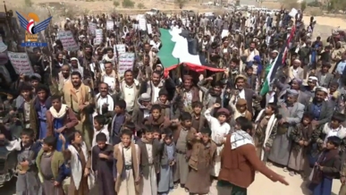 مسيرات جماهيرية في 13 ساحة في الجوف تضامناً مع الشعب الفلسطيني
