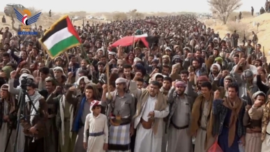 مسيرات حاشدة بمأرب تضامنا مع غزة ورفضا لمشاريع التهجير