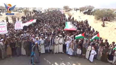 مسيرات حاشدة في مأرب احتفالًا بالنصر على أمريكا ونصرة للشعب الفلسطيني