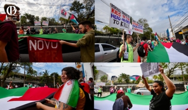 العشرات من النشطاء البرازيليين يتظاهرون أمام القنصلية الأميركية رفضا للعدوان على غزة