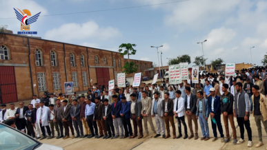 مسيرة لطلاب جامعة المحويت تضامنا مع فلسطين وإيران ولبنان