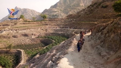  مسير طلابي بمديرية وشحة في حجة تضامناً مع غزة