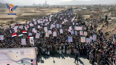 مسيرات جماهيرية في 24 ساحة بعمران تضامناً ودعماً للشعب الفلسطيني