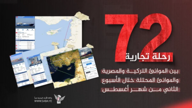 72 رحلة تجارية بين الموانئ التركية والمصرية والموانئ المحتلة خلال الأسبوع الثاني من شهر أغسطس      