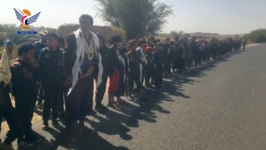 مسير لطلاب مدارس قانية بمديرية ماهلية في مأرب تنديداً بجرائم الإبادة والتجويع في غزة