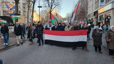 بمشاركة أبناء الجاليتين اليمنية والفلسطينية.. مسيرة داعمة لفلسطين بمدينة هامبورغ الألمانية 