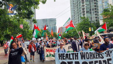 مسيرة تضامنية مع الشعب الفلسطيني واليمني في مدينة فانكوفر الكندية