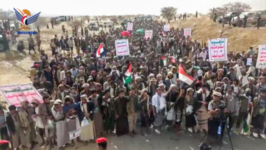 مسيرات حاشدة بمأرب تحت شعار "لا أمن للكيان وغزة والأقصى تحت العدوان"