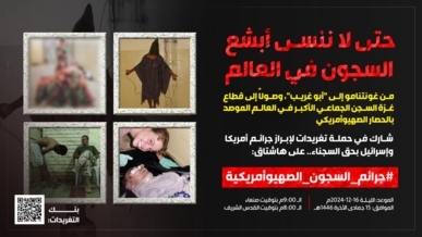 التاسعة مساء اليوم .. انطلاق حملة تغريدات لإبراز جرائم أمريكا وإسرائيل بحق السجناء