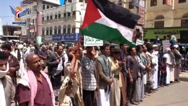 مسيرات ووقفات بالبيضاء منددة باستمرار مجازر العدو الصهيوني بقطاع غزة