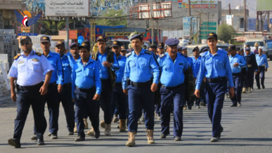 مسير لمنتسبي شرطة مرور تعز إسنادًا لغزة وإعلان الجهوزية لمواجهة أي تصعيد