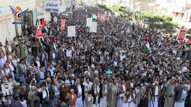 مسيرة حاشدة في مدينة عمران دعما للشعب والمقاومة الفلسطينية   