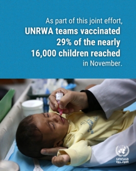 "الأونروا":تلقيح أربعة ألف طفل بغزة والتضامن الحقيقي مع لاجئي فلسطين بإيجاد حل عادل 