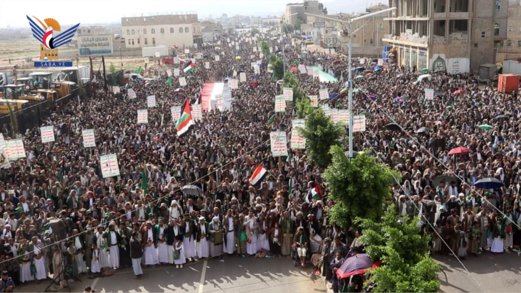 أبناء محافظة عمران يحتشدون في 116 ساحة ثباتا مع غزة ورفضا لانتهاك المقدسات