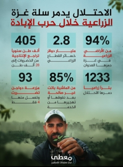 "معطى”: العدوان الإسرائيلي دمر سلة غزة الزراعية