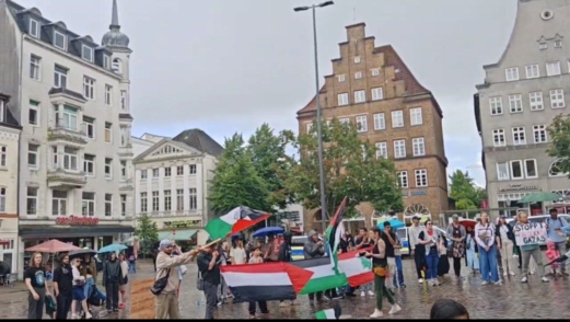 أبناء الجاليتين اليمنية والفلسطينية في تظاهرة في فلينسورغ  الألمانية تضامنًا مع غزة